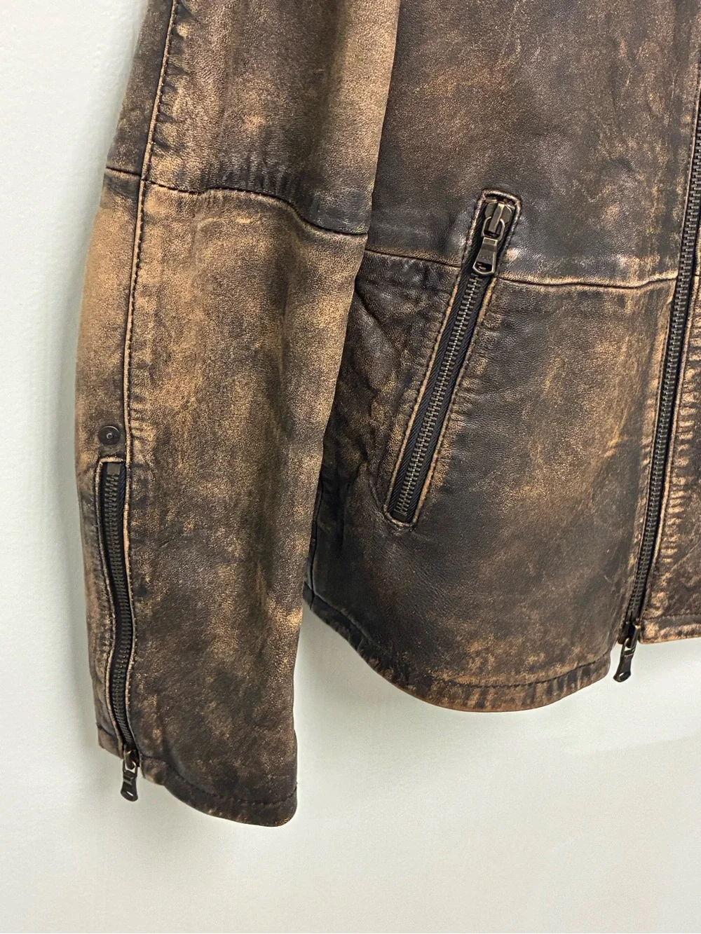 John Varvatos Distressed Leather Biker Jacket Large